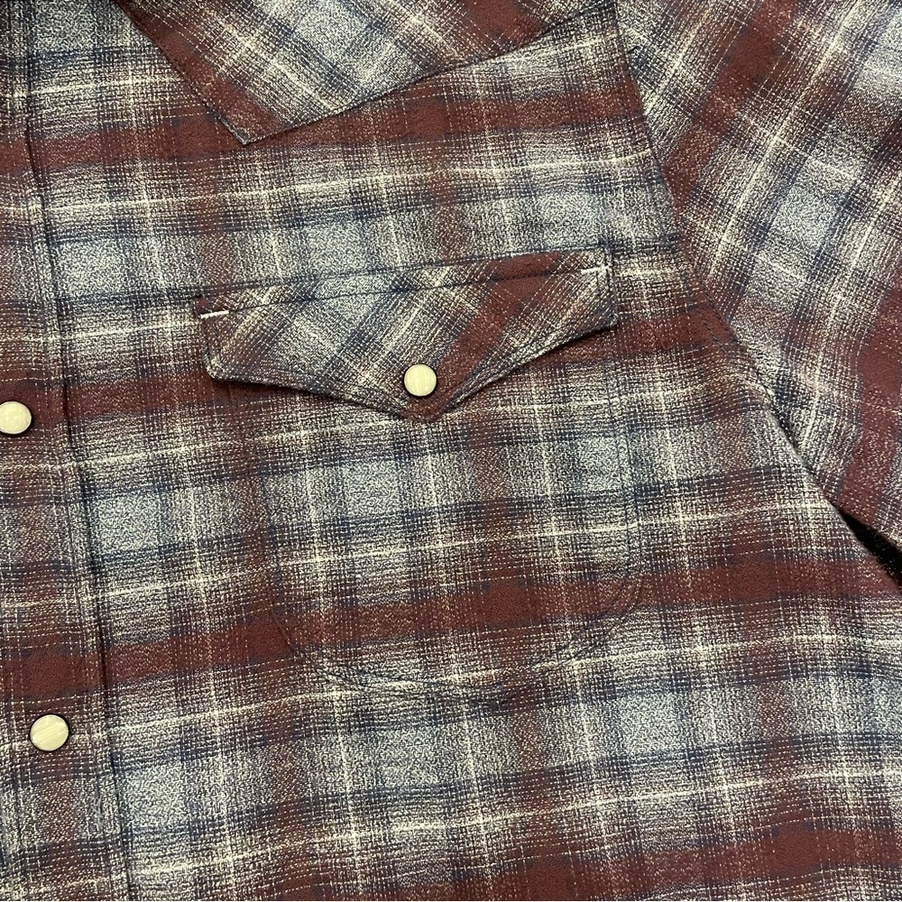 32 Bar Blues 100% Cotton Plaid Pearl Snap Button Down Shirt Size Large - Picture 3 of 13